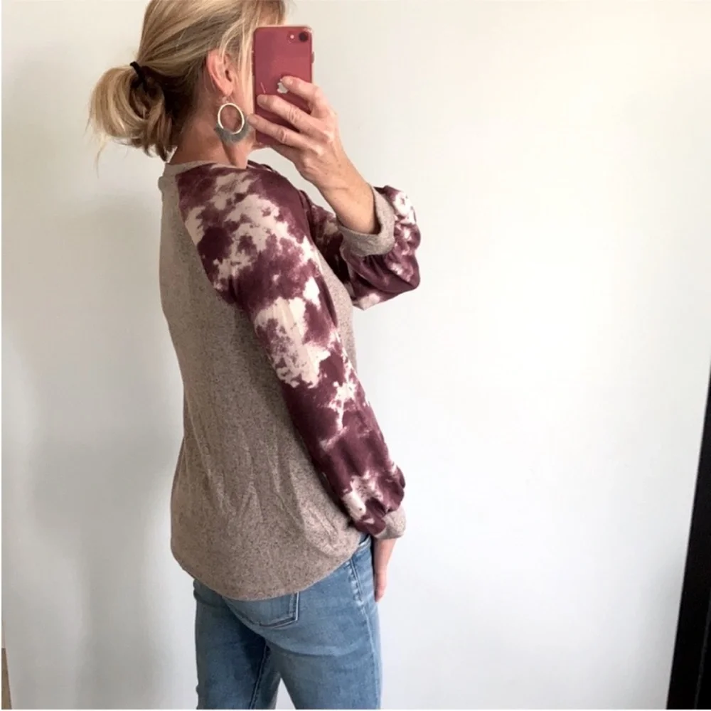 Tie Dye Sleeves Brushed Hacci Top - Picture 3 of 6